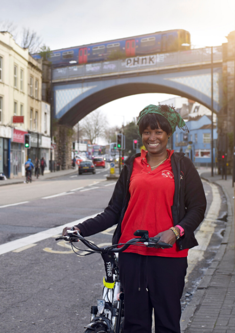 Franciska cycling on Gloucester Road